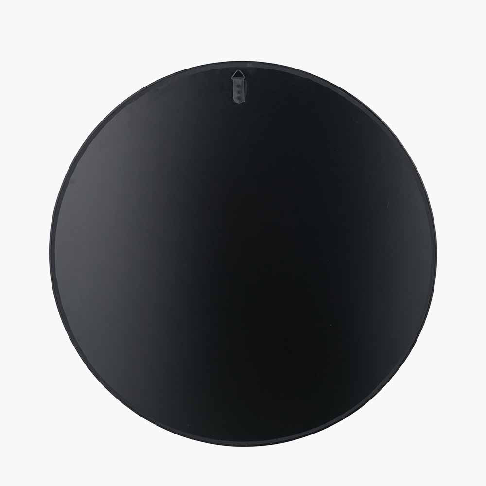Black Wood Veneer and Mirrored Glass Round Wall Mirror